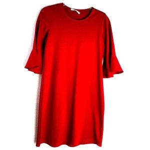 Chris & Carol  Shift mini Dress with 3/4 Ruffle Sleeve Size S red rayon blend